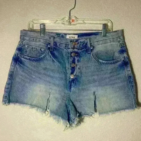 pistola Pants - Pistola Anthropologie High-Waisted Distressed Denim Button-Fly Shorts- size 30